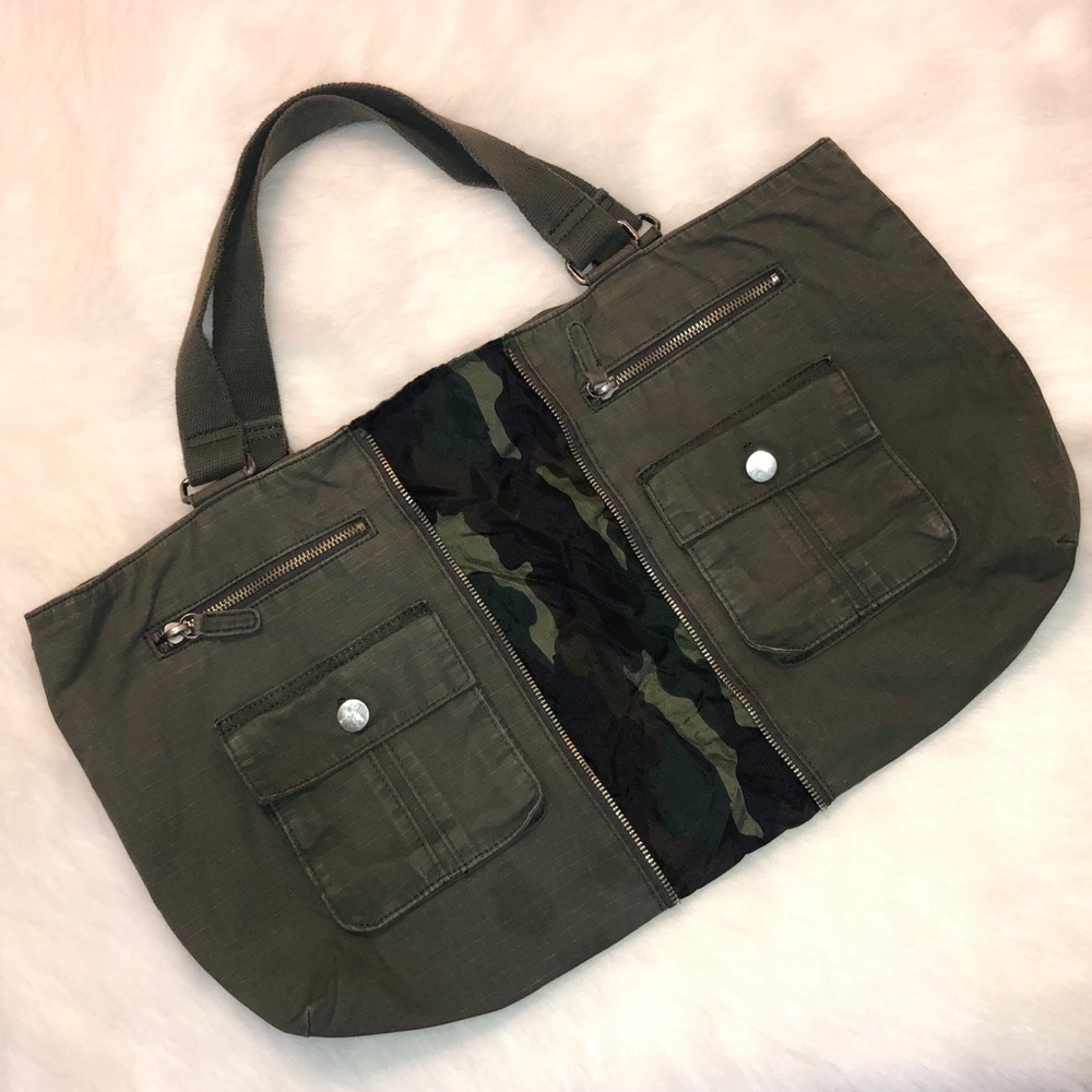 Olive green cargo camo tote